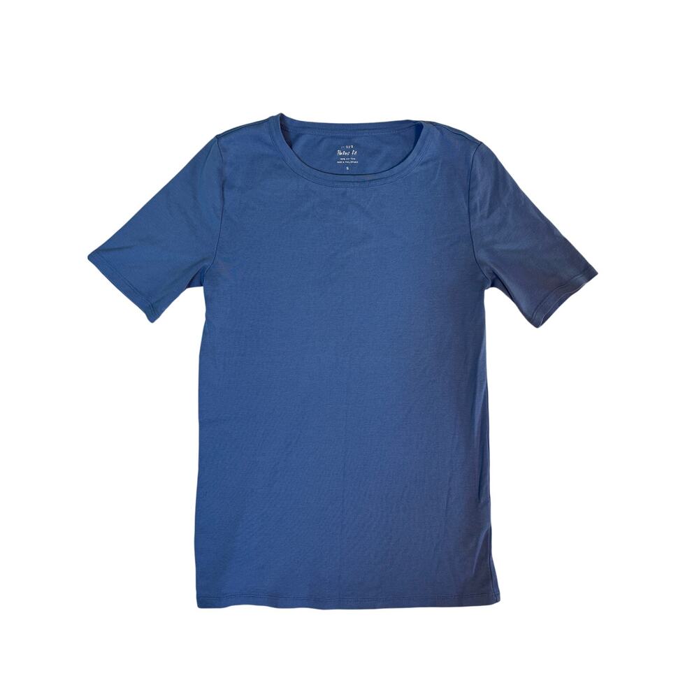J Crew Perfect Fit T Shirt Womens Small Blue 100% Cotton Short Sleeve Scoop Neck